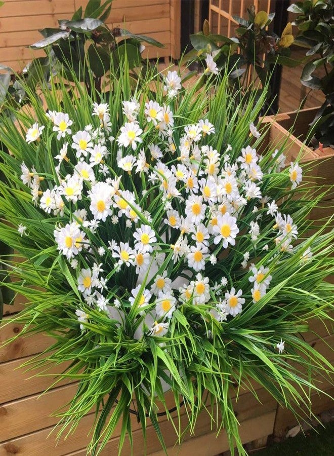 TEMCHY Artificial Daisies Flowers Outdoor UV Resistant 4 Bundles Fake Foliage Greenery Faux Plants Shrubs Plastic Bushes for Window Box Hanging Planter Farmhouse Indoor Outside Decor(White) - Image 2